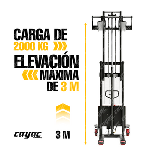 MONTACARGA CARRETILLA ESTIBADOR  SEMIELECTRICO PATA  FIJA UÑA LARGA 2 t Y 3 m RUEDAS PU