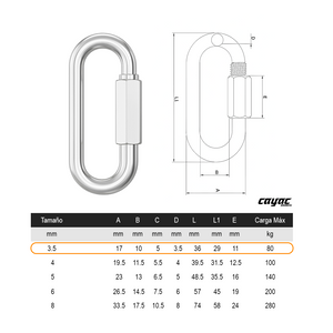 ESLABON RAPIDO C/TUERCA  3.5 mm 1/8 y 1 1/2" C/50 PIEZAS