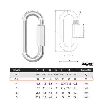 ESLABON RAPIDO C/TUERCA  3.5 mm 1/8 y 1 1/2" C/50 PIEZAS - 0