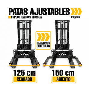 MONTACARGA CARRETILLA ESTIBADOR  SEMIELECTRICO PATA AJUSTABLE UÑA CORTA 2 t Y 3 m RUEDAS PU