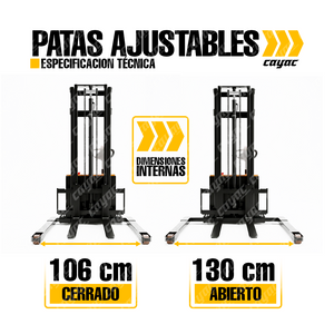 MONTACARGA CARRETILLA ESTIBADOR ELECTRICO PATA  AJUSTABLE UÑA CORTA 1.6 t Y 3 m RUEDAS PU