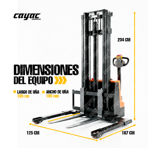 MONTACARGA CARRETILLA ESTIBADOR ELECTRICO PATA  AJUSTABLE UÑA CORTA 1.6 t Y 2 m RUEDAS PU