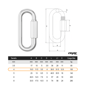 ESLABON RAPIDO C/TUERCA  4 mm 5/32 y 1 3/4" C/50 PIEZAS