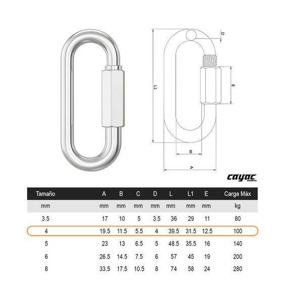 ESLABON RAPIDO C/TUERCA  4 mm 5/32 y 1 3/4" C/50 PIEZAS
