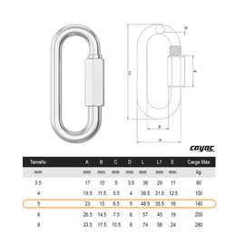 ESLABON RAPIDO C/TUERCA  5 mm 3/16 y 2" C/50 PIEZAS - 0