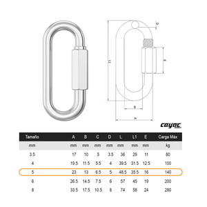 ESLABON RAPIDO C/TUERCA  5 mm 3/16 y 2" C/50 PIEZAS