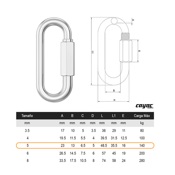 ESLABON RAPIDO C/TUERCA  5 mm 3/16 y 2" C/50 PIEZAS