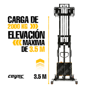 MONTACARGA CARRETILLA ESTIBADOR  SEMIELECTRICO PATA AJUSTABLE UÑA CORTA 2 t Y 3.5 m RUEDAS PU