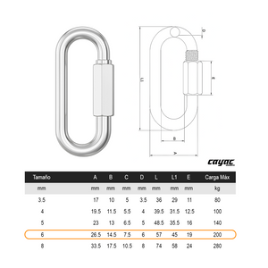 ESLABON RAPIDO C/TUERCA  6.4 mm 1/4 y 2 1/2" C/50 PIEZAS