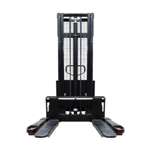 MONTACARGA CARRETILLA ESTIBADOR SEMIELECTRICO PATA ANCHA AJUSTABLE UÑA CORTA 2 t Y 3.5 m RUEDAS PU