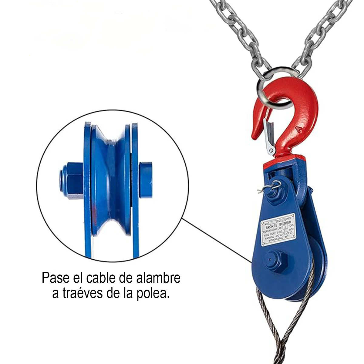 Polea O Pasteca De 1.3 Toneladas Con Roldana De 80mm - Bloque Para Izado Y Elevación De Cargas