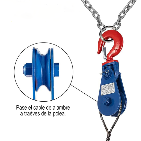 POLEA GIRATORIA 3" CAPACIDAD CABLE 3/8" CARGA 2 t GANCHO C/PESTILLO "PASTECA"