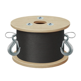 CABLE DE ACERO NYLON NEGRO 1/8-3/16" 7x19 150 m C/GANCHOS ESLINGA