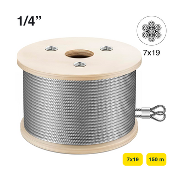CABLE DE ACERO    1/4" 7x19 150 m C/TERMINALES - 0