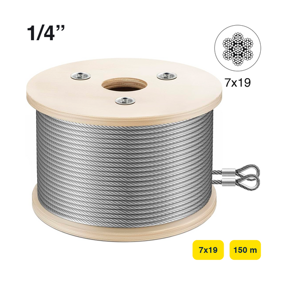 CABLE DE ACERO    1/4" 7x19 150 m C/TERMINALES