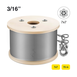 CABLE DE ACERO     3/16"  7x7  75 m C/GANCHOS ESLINGA